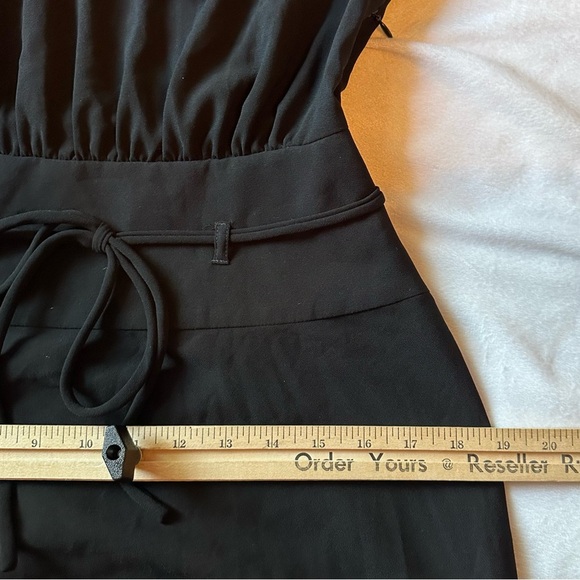 Longchamp Tie Neck Fit Flare Shirt Dress black knee length long slv stretch XS - Picture 7 of 10